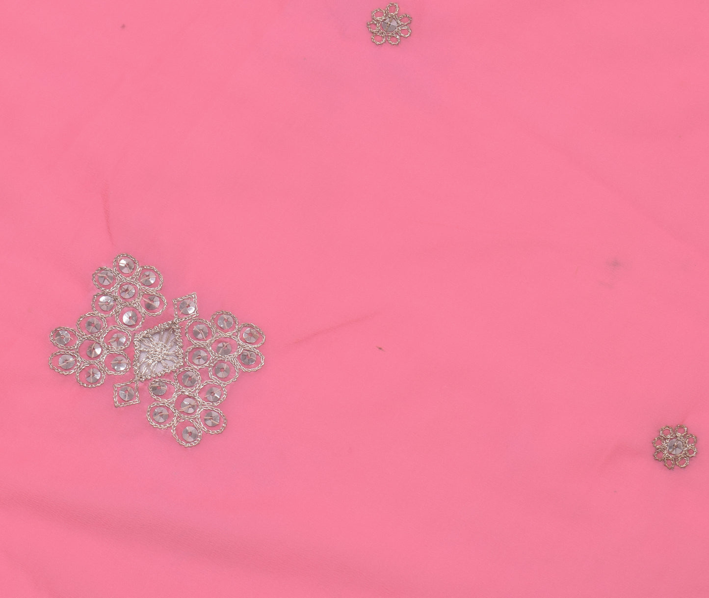 Sushila Vintage Pink Sari Remnant Scrap Blend Georgette Embroidered Craft Fabric