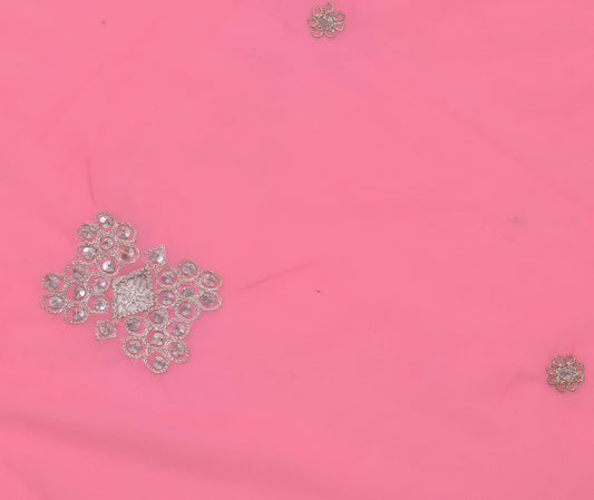Sushila Vintage Pink Sari Remnant Scrap Blend Georgette Embroidered Craft Fabric