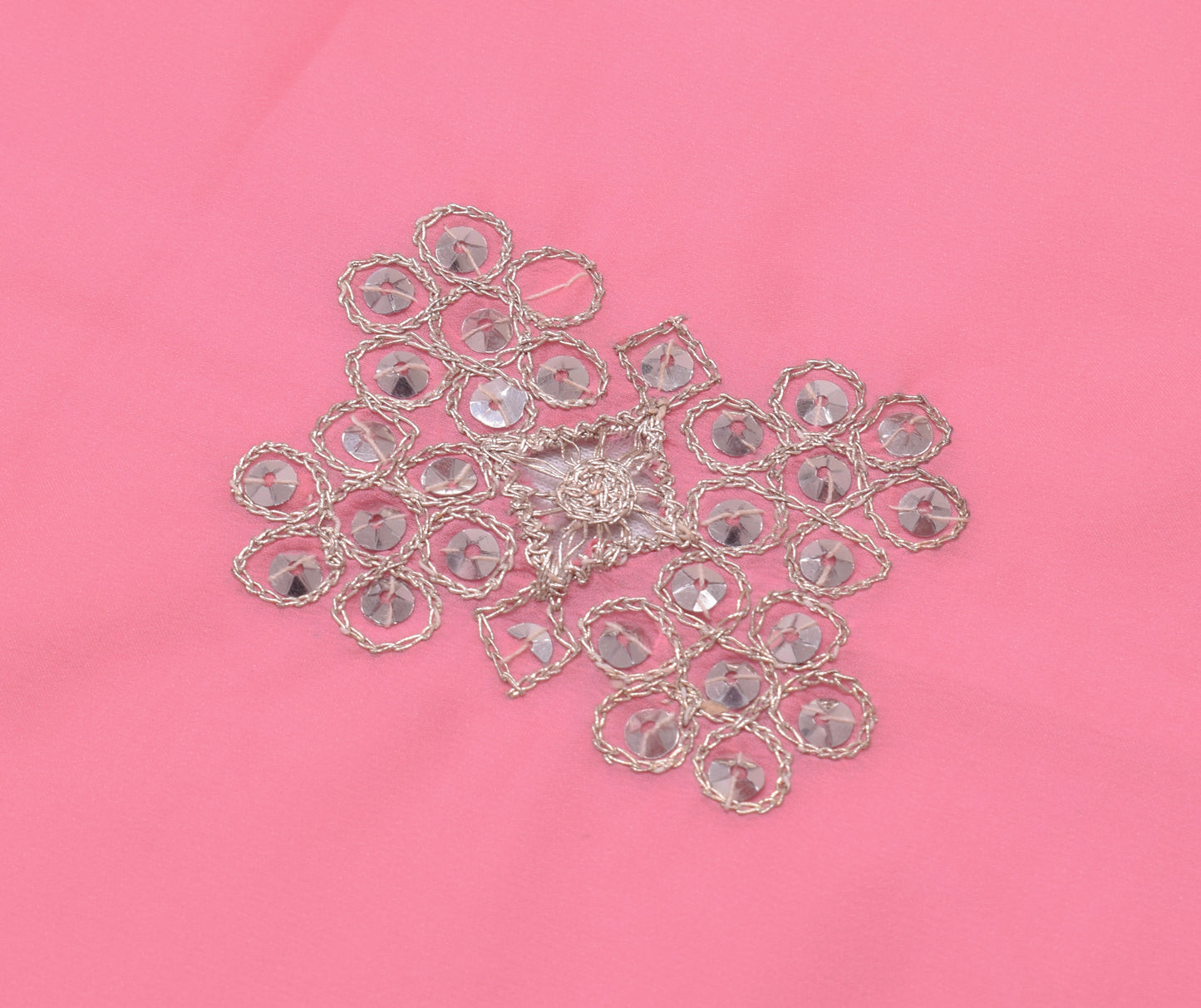 Sushila Vintage Pink Sari Remnant Scrap Blend Georgette Embroidered Craft Fabric