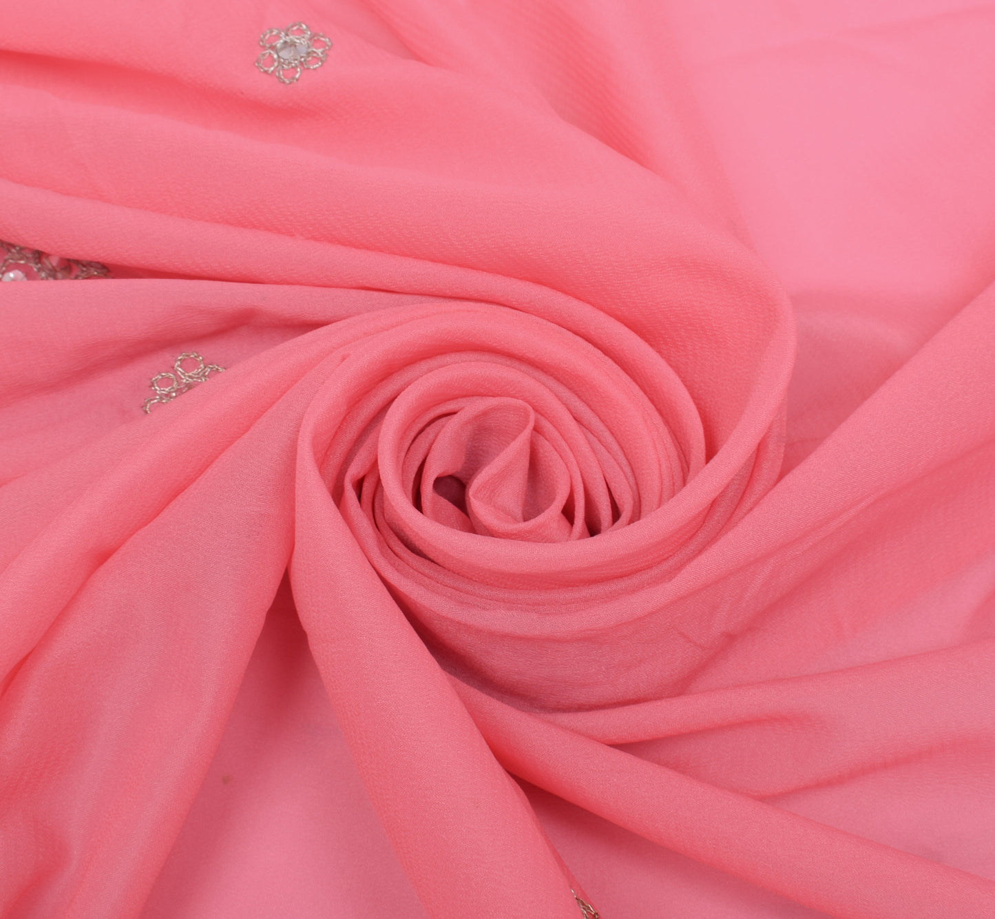 Sushila Vintage Pink Sari Remnant Scrap Blend Georgette Embroidered Craft Fabric
