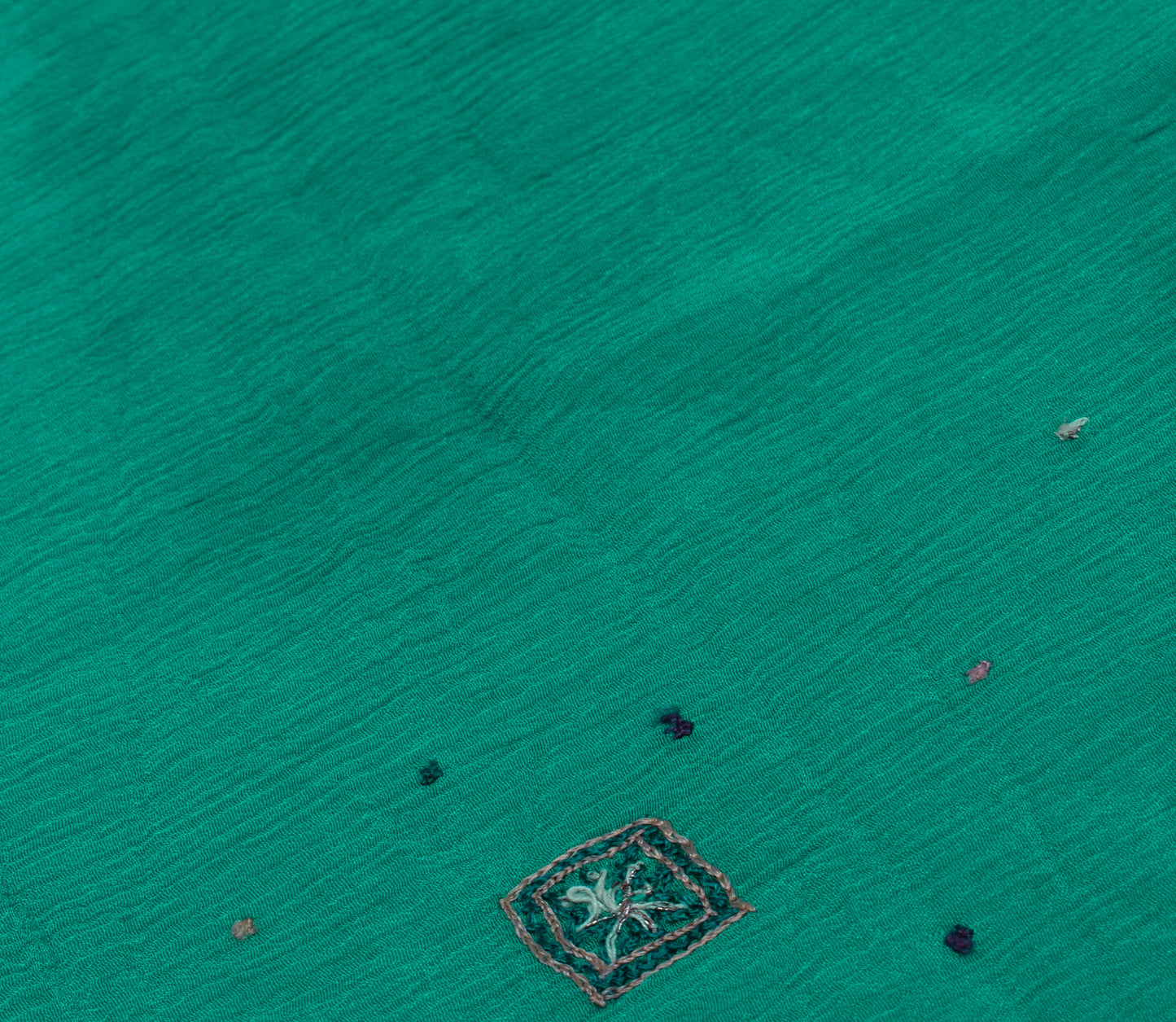 Sushila Vintage Green Sari Remnant Scrap Pure Chiffon Hand Beaded Craft Fabric