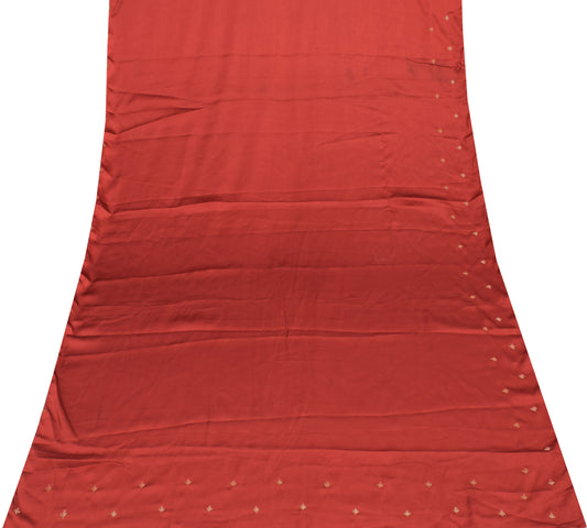 Sushila Vintage Maroon Sari Remnant Scrap Blend Silk Embroidered Craft Fabric
