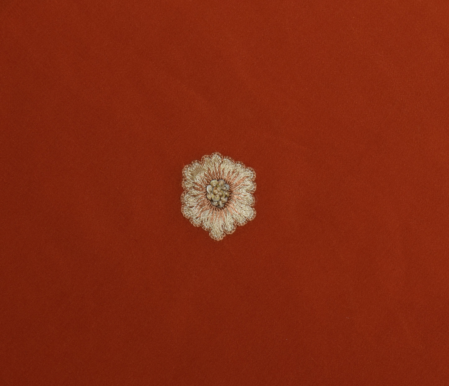 Sushila Vintage Rust Sari Remnant Scrap Pure Crepe Silk Embroidered Craft Fabric