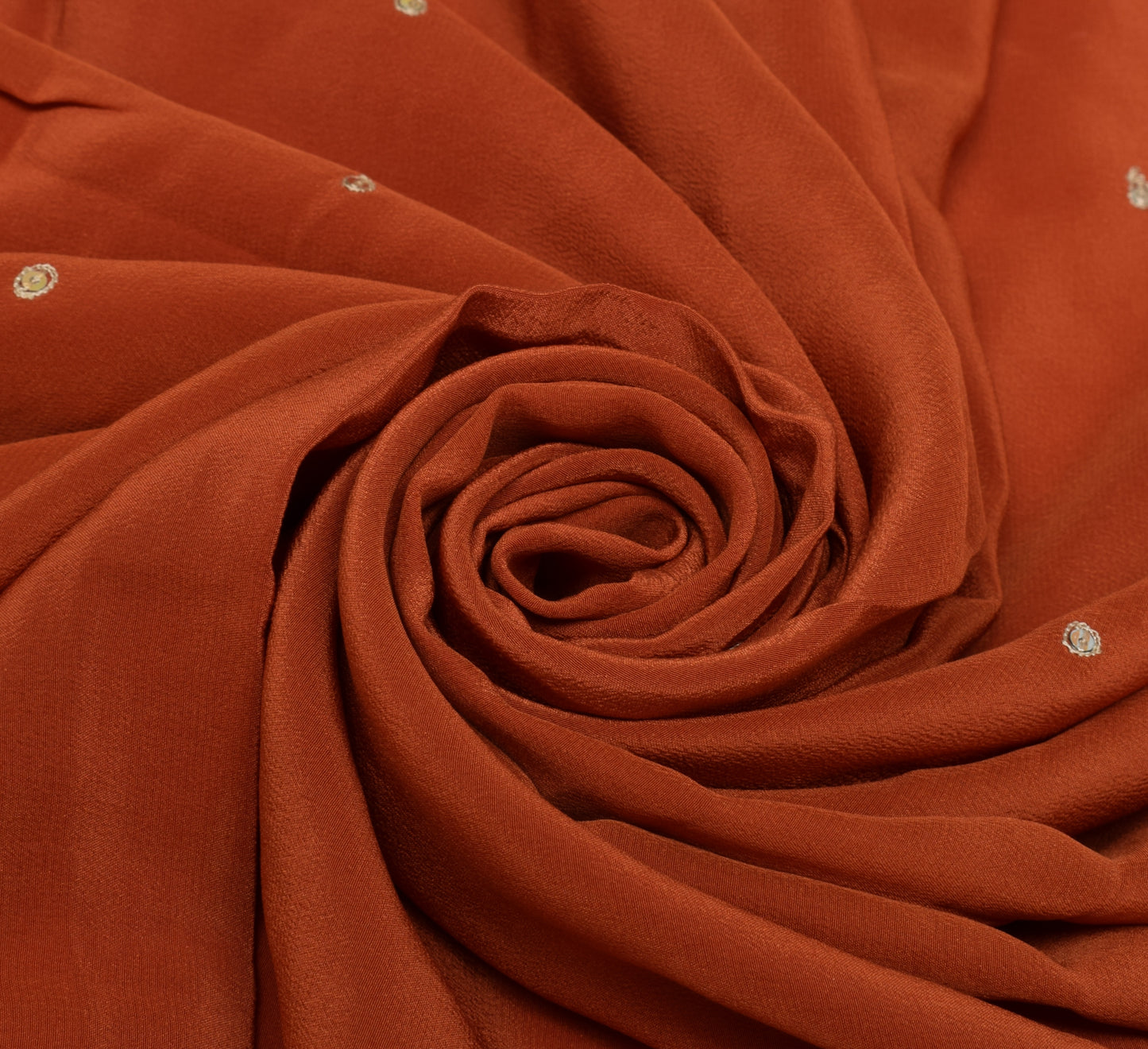 Sushila Vintage Rust Sari Remnant Scrap Pure Crepe Silk Embroidered Craft Fabric