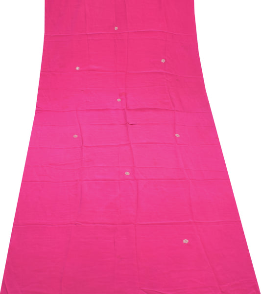 Sushila Vintage Dark Pink Indian Sari Remnant Scrap Pure Crepe Silk Craft Fabric