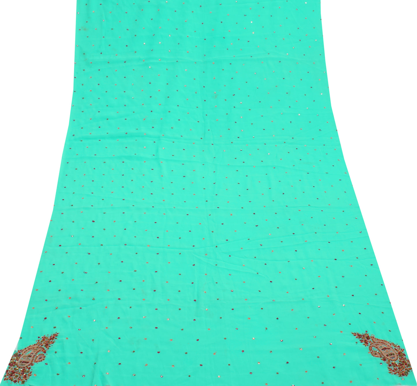 Sushila Vintage Sari Remnant Scrap Blend Georgette Silk Hand Beaded Craft Fabric