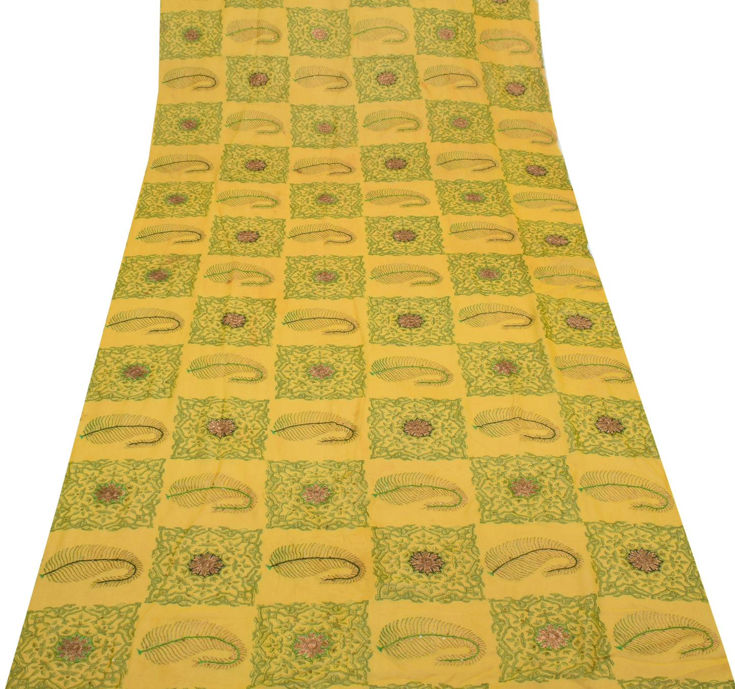 Sushila Vintage Sari Remnant Scrap Pure Georgette Silk Printed  Craft Fabric