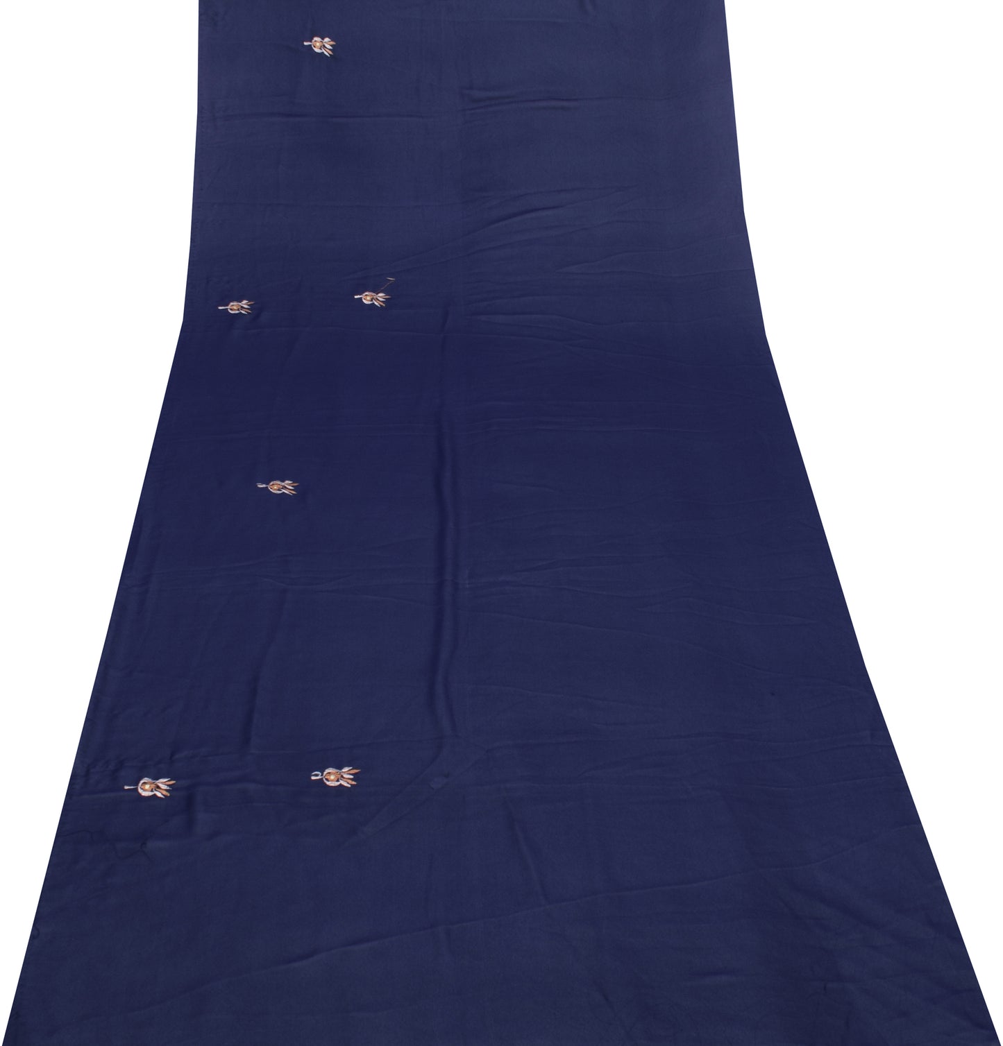 Sushila Vintage Blue Sari Remnant Scrap Blend Georgette Embroidered Craft Fabric