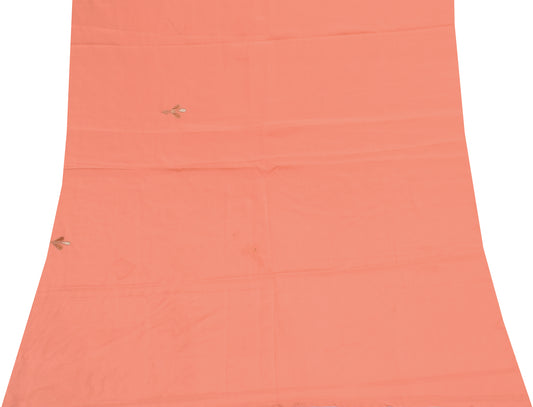 Sushila Vintage Peach Sari Remnant Scrap Blend Silk Embroidered Craft Fabric