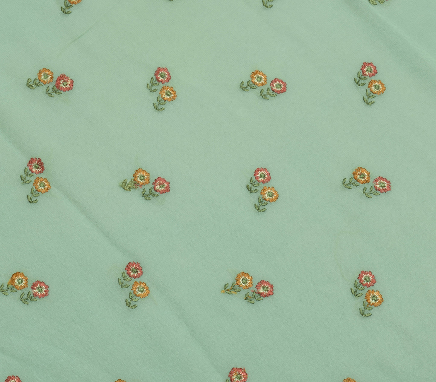 Sushila Vintage Sari Remnant Scrap Pure Georgette Silk Embroidered Craft Fabric
