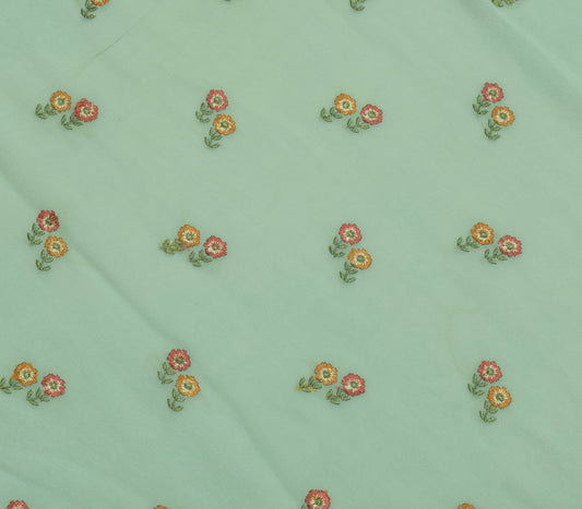 Sushila Vintage Sari Remnant Scrap Pure Georgette Silk Embroidered Craft Fabric