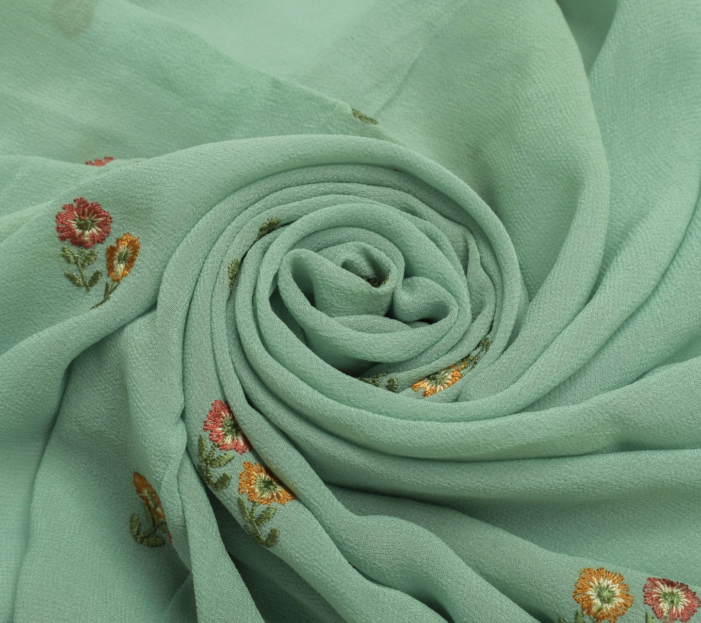 Sushila Vintage Sari Remnant Scrap Pure Georgette Silk Embroidered Craft Fabric