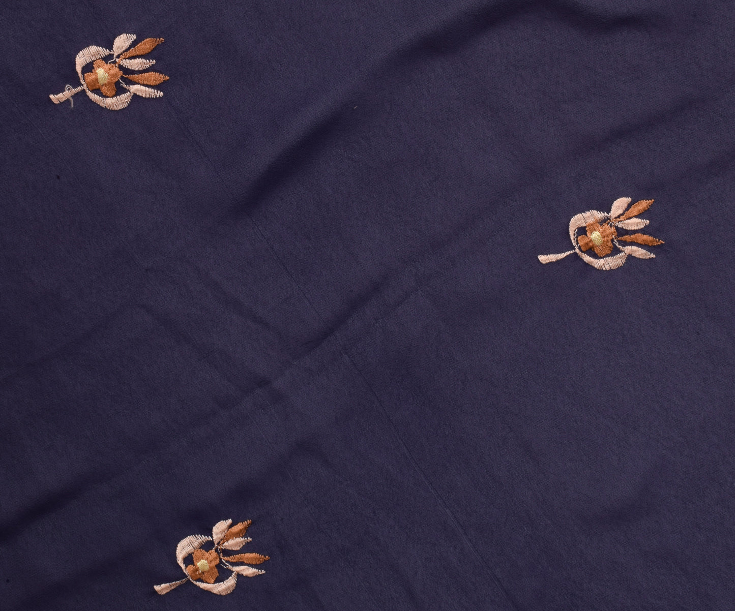 Sushila Vintage Blue Sari Remnant Scrap Blend Georgette Embroidered Craft Fabric