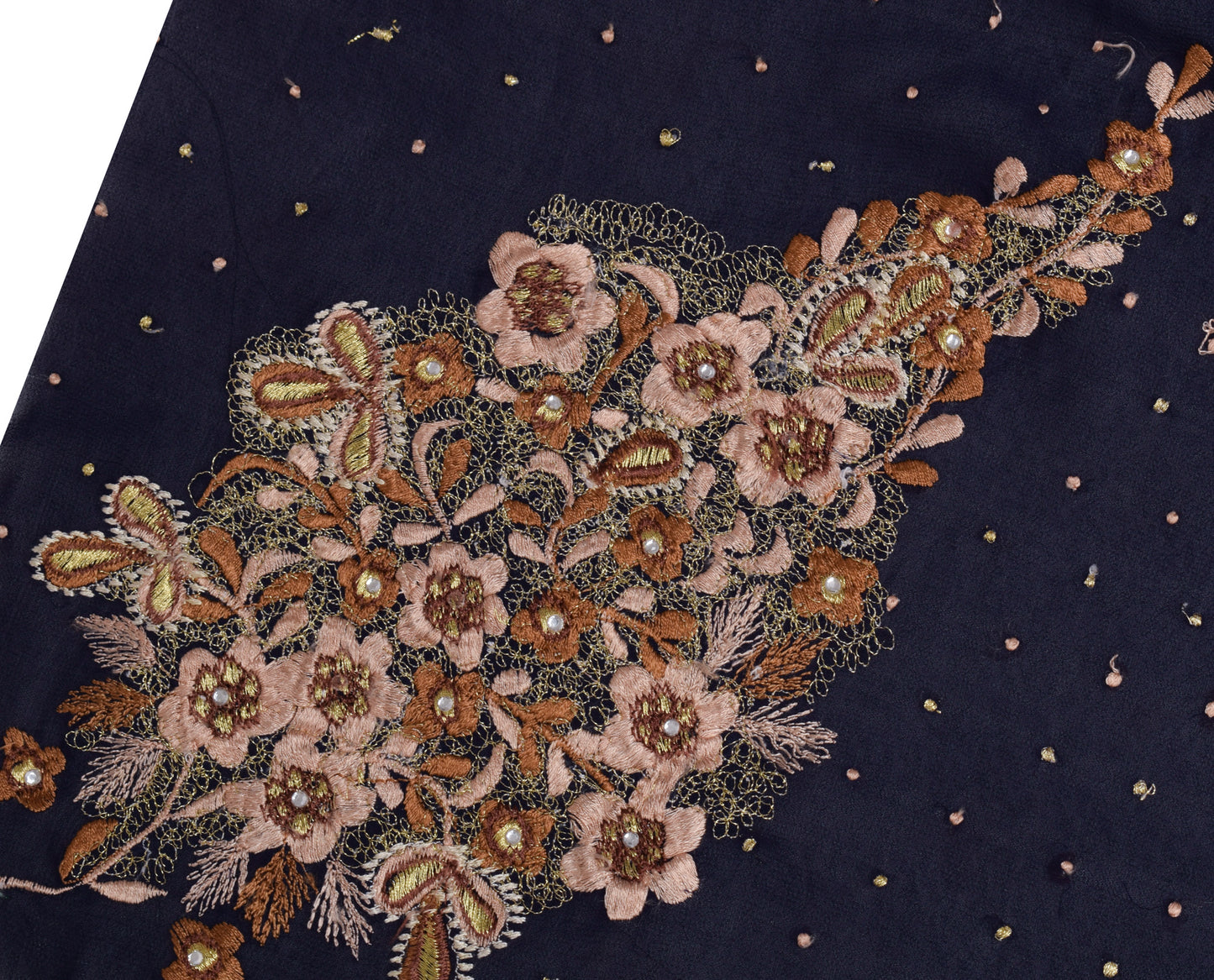 Sushila Vintage Blue Sari Remnant Scrap Blend Georgette Embroidered Craft Fabric