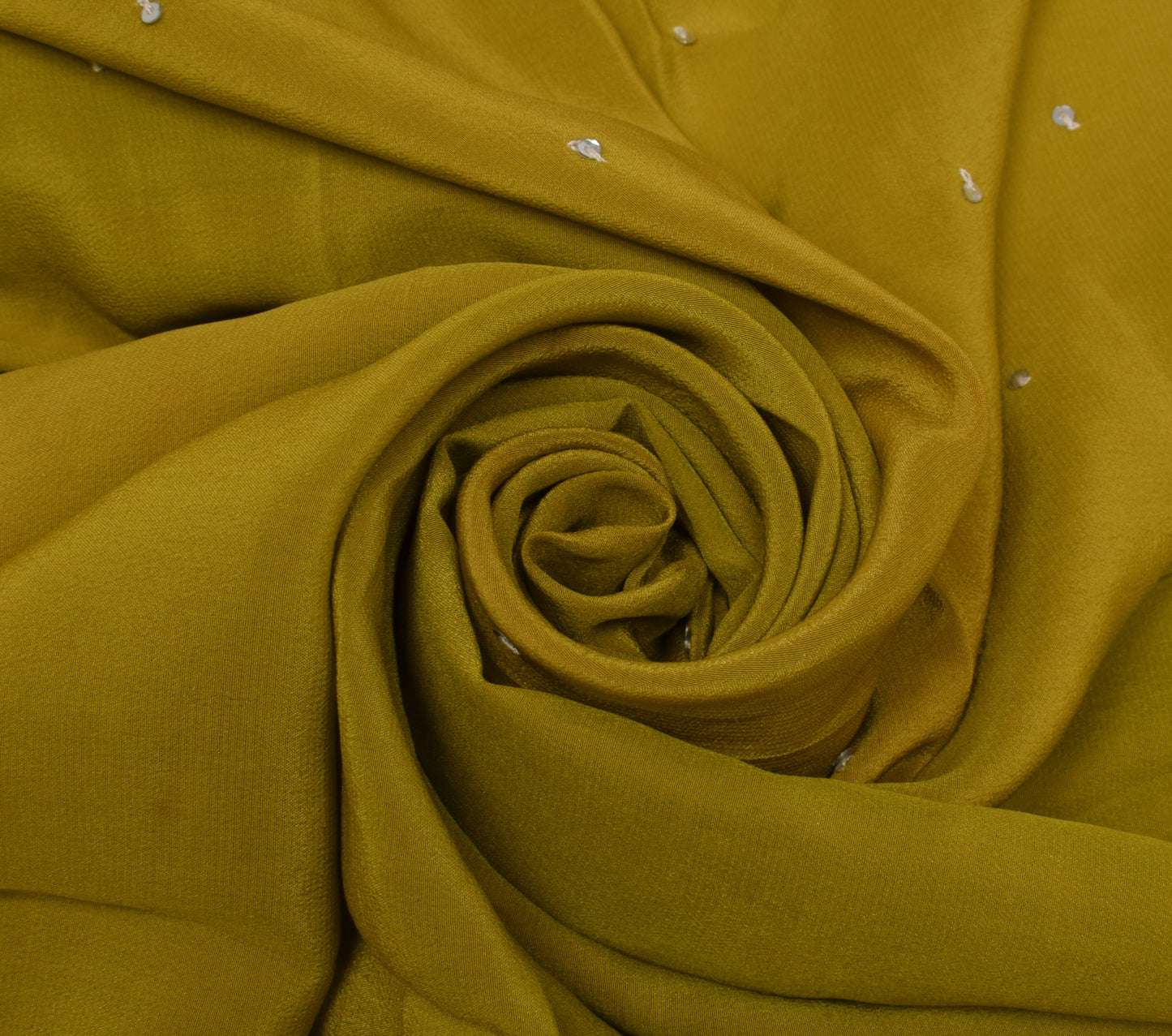Sushila Vintage Green Sari Remnant Scrap Pure Crepe Embroidered Craft Fabric