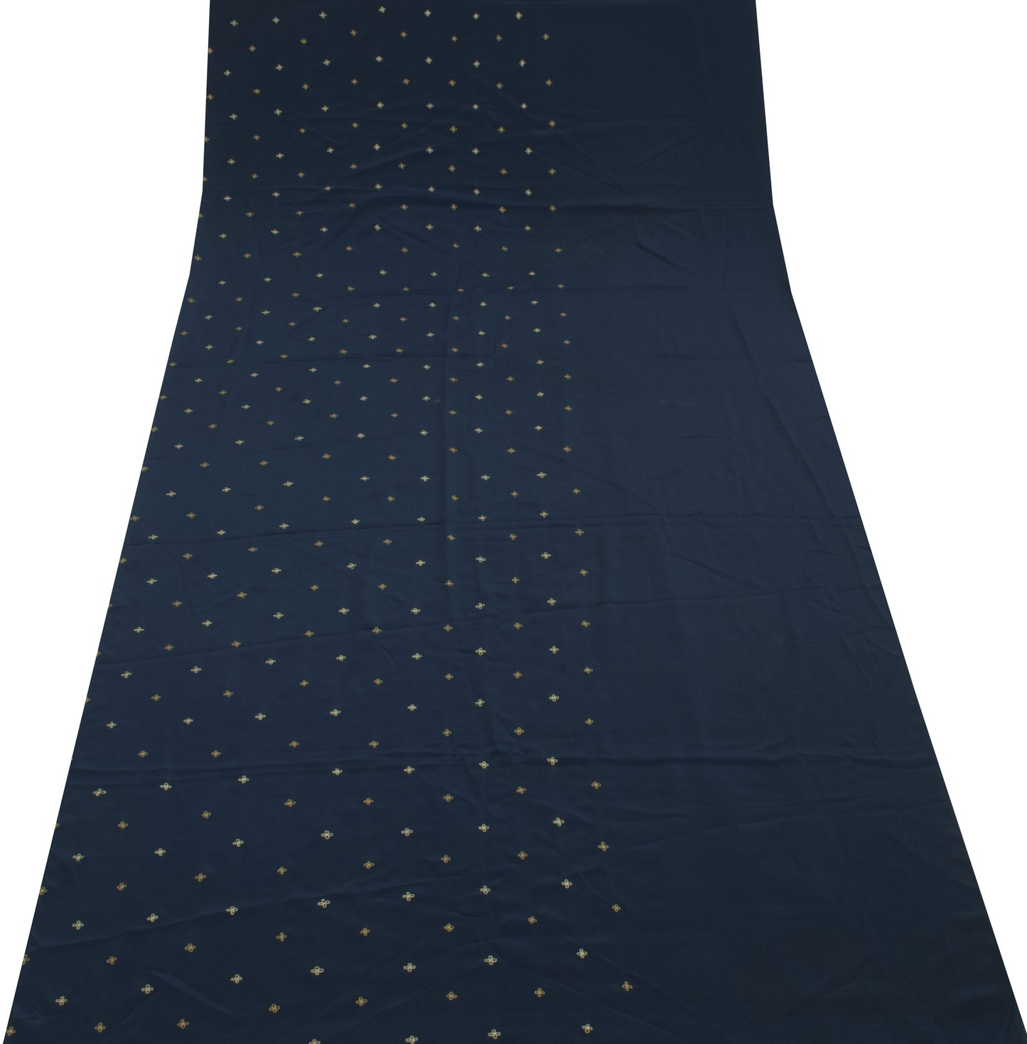 Sushila Vintage Blue Sari Remnant Scrap Blend Crepe Embroidered Craft Fabric