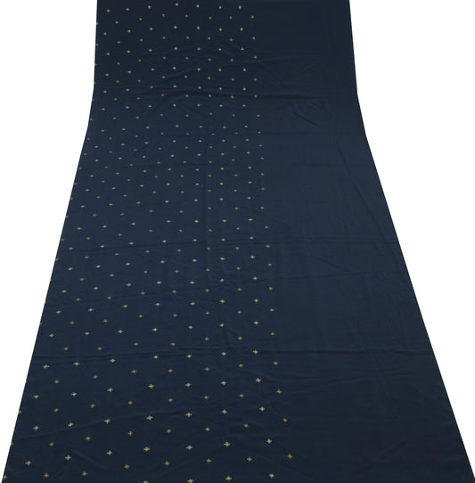 Sushila Vintage Blue Sari Remnant Scrap Blend Crepe Embroidered Craft Fabric