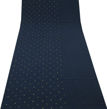 Sushila Vintage Blue Sari Remnant Scrap Blend Crepe Embroidered Craft Fabric