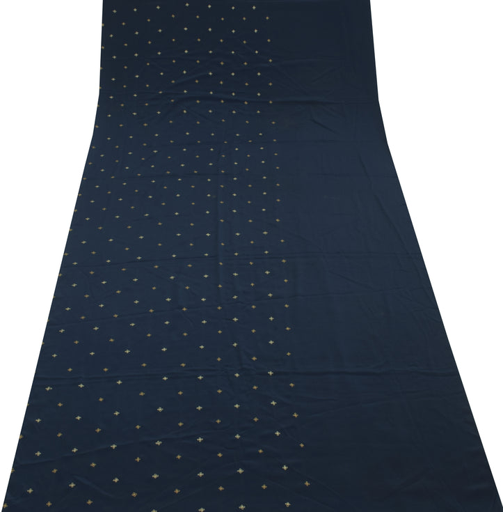 Sushila Vintage Blue Sari Remnant Scrap Blend Crepe Embroidered Craft Fabric