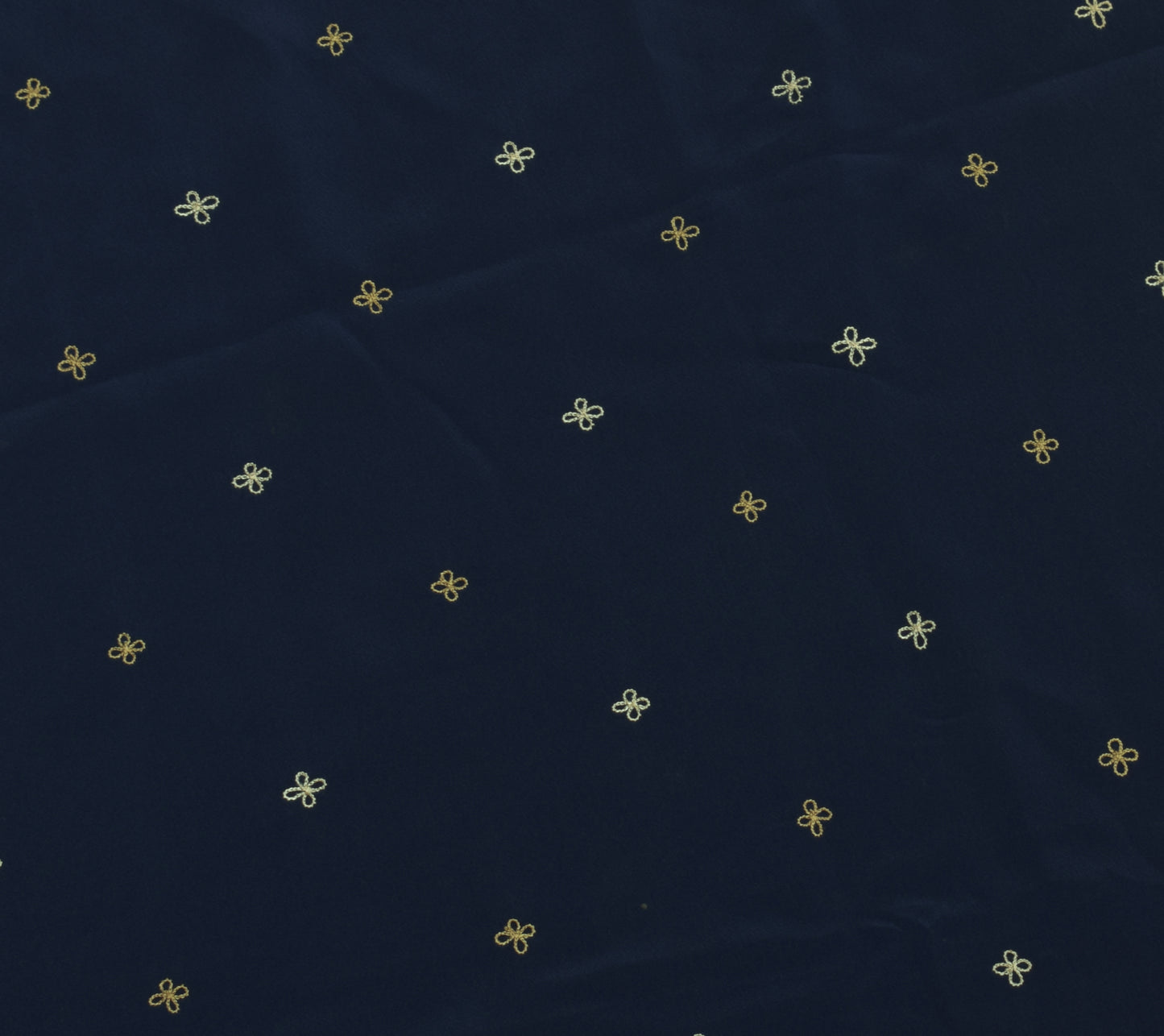 Sushila Vintage Blue Sari Remnant Scrap Blend Crepe Embroidered Craft Fabric