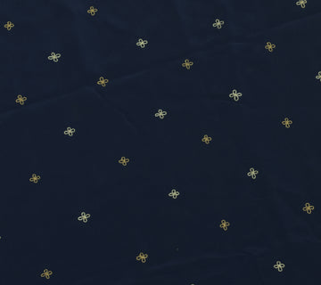 Sushila Vintage Blue Sari Remnant Scrap Blend Crepe Embroidered Craft Fabric