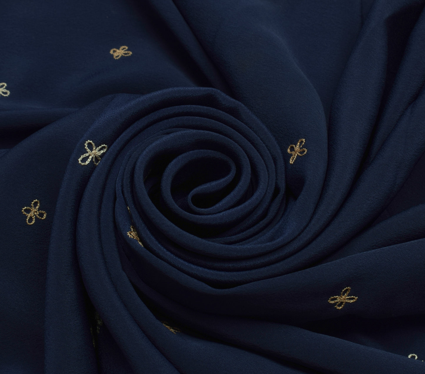 Sushila Vintage Blue Sari Remnant Scrap Blend Crepe Embroidered Craft Fabric