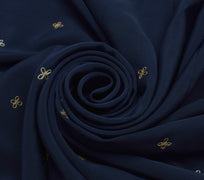 Sushila Vintage Blue Sari Remnant Scrap Blend Crepe Embroidered Craft Fabric