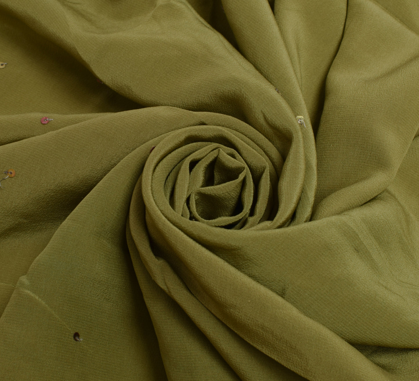 Sushila Vintage Green Indian Sari Remnant Scrap Pure Crepe Silk Craft Fabric