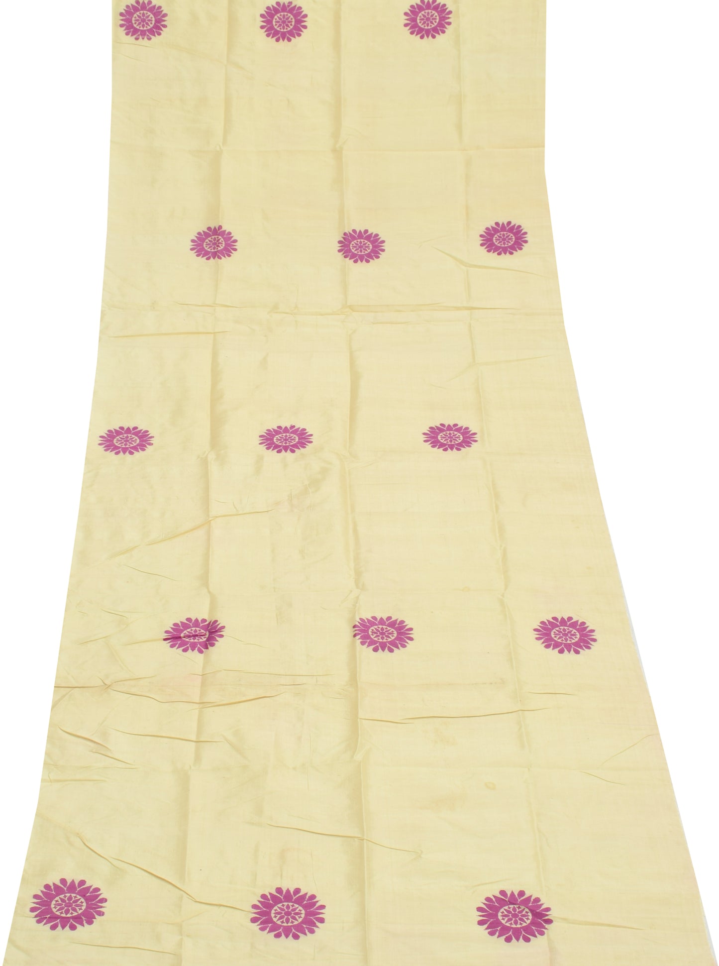 Sushila Vintage Cream Sari Remnant Scrap 100% Pure Silk Woven Craft Fabric