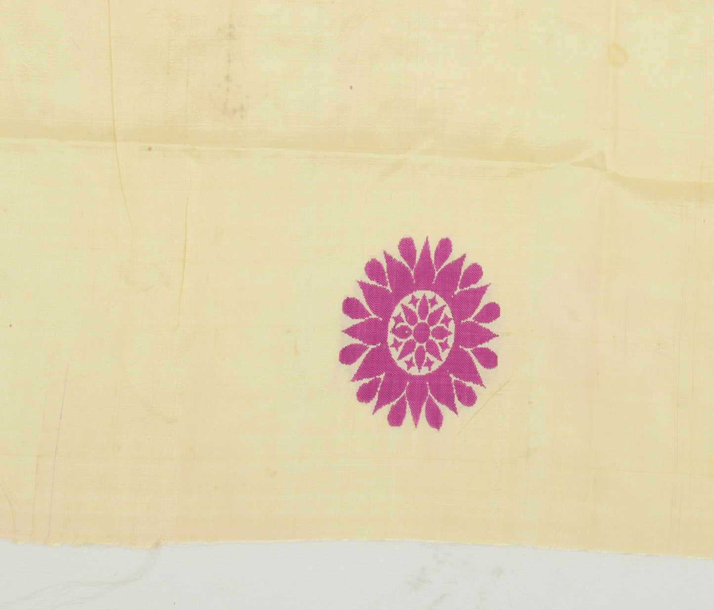 Sushila Vintage Cream Sari Remnant Scrap 100% Pure Silk Woven Craft Fabric