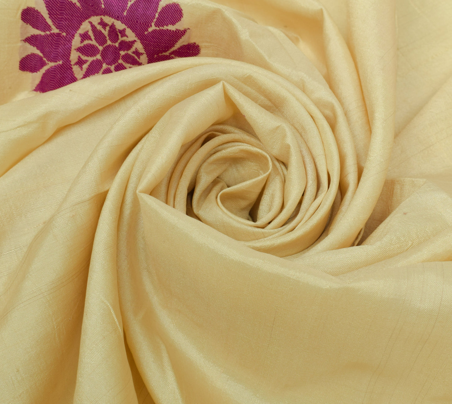 Sushila Vintage Cream Sari Remnant Scrap 100% Pure Silk Woven Craft Fabric