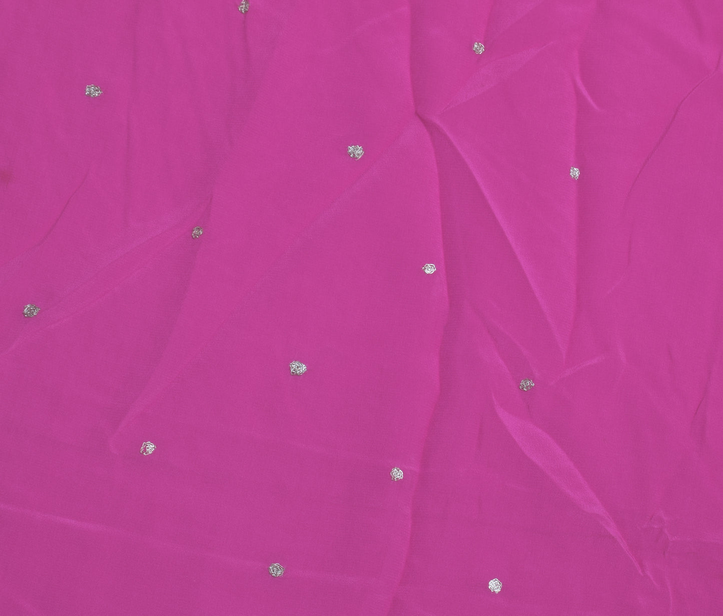 Sushila Vintage Pink Sari Remnant Scrap Pure Crepe Silk Hand Beaded Craft Fabric