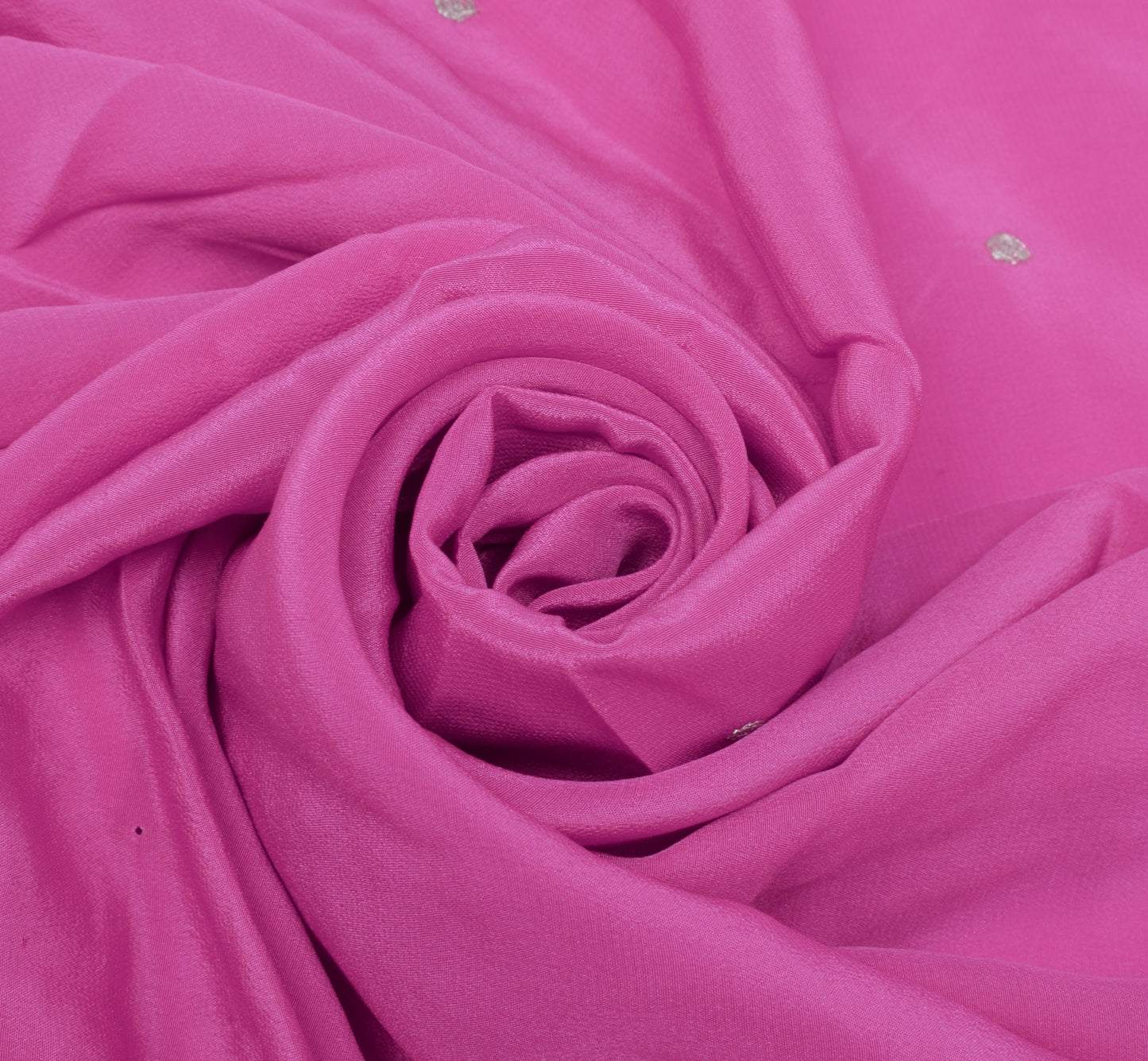 Sushila Vintage Pink Sari Remnant Scrap Pure Crepe Silk Hand Beaded Craft Fabric