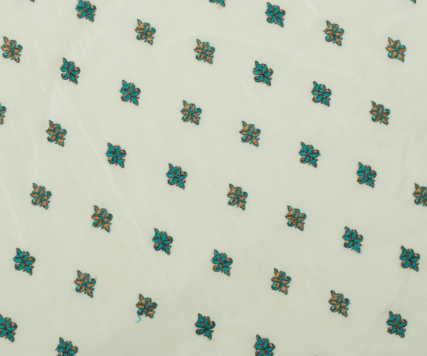 Sushila Vintage Cream Sari Remnant Scrap Pure Crepe Embroidered Craft Fabric