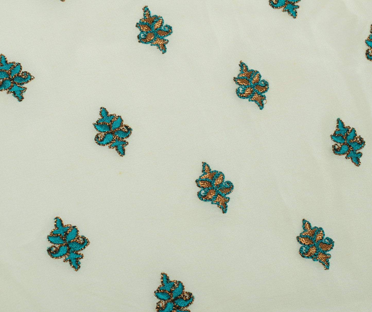 Sushila Vintage Cream Sari Remnant Scrap Pure Crepe Embroidered Craft Fabric