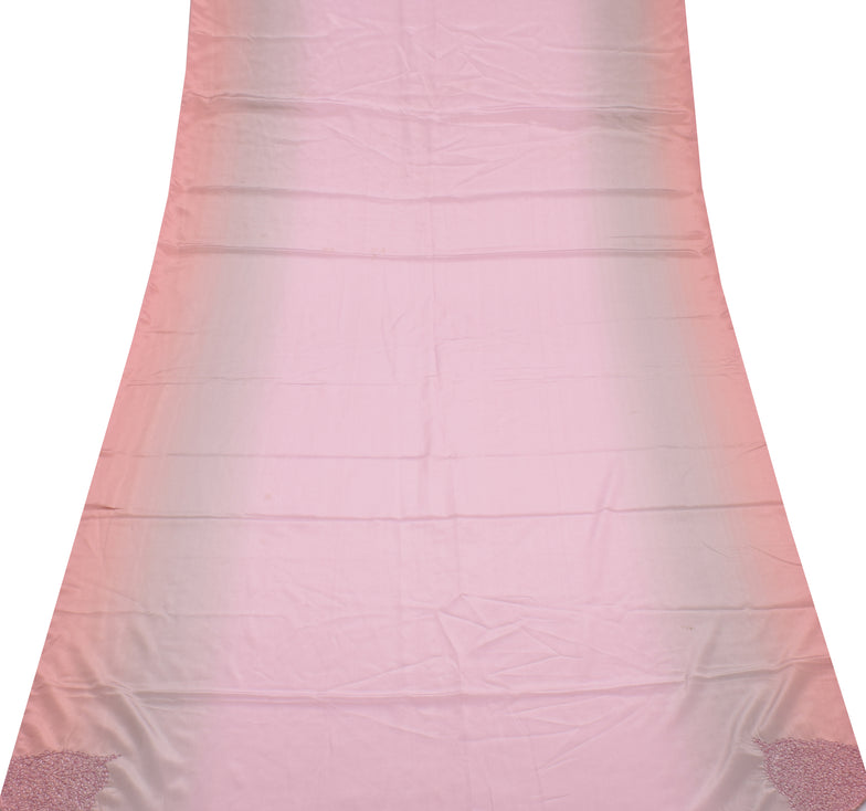 Sushila Vintage Pink Indian Sari Remnant Scrap Blend Silk Craft Saree Fabric