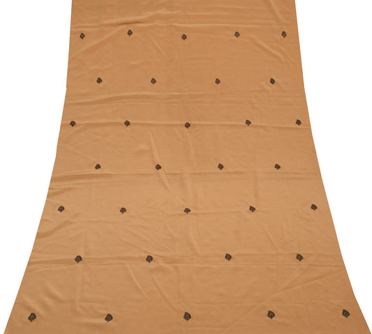 Sushila Vintage Brown Sari Remnant Scrap Blend Crepe Embroidered Craft Fabric