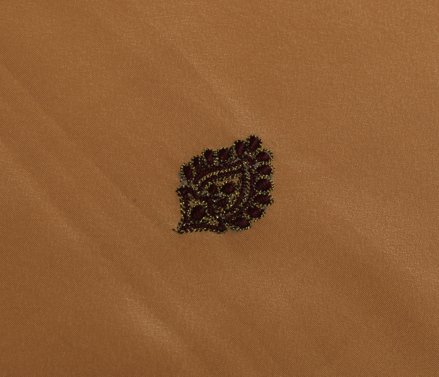 Sushila Vintage Brown Sari Remnant Scrap Blend Crepe Embroidered Craft Fabric
