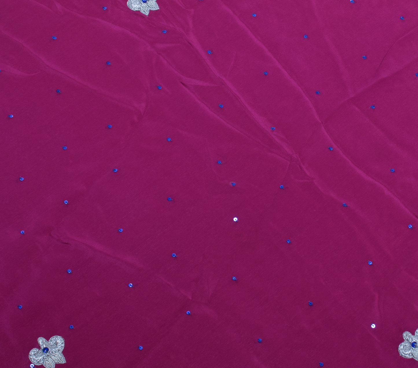 Sushila Vintage Purple Sari Remnant Scrap Pure Crepe Embroidered Craft Fabric