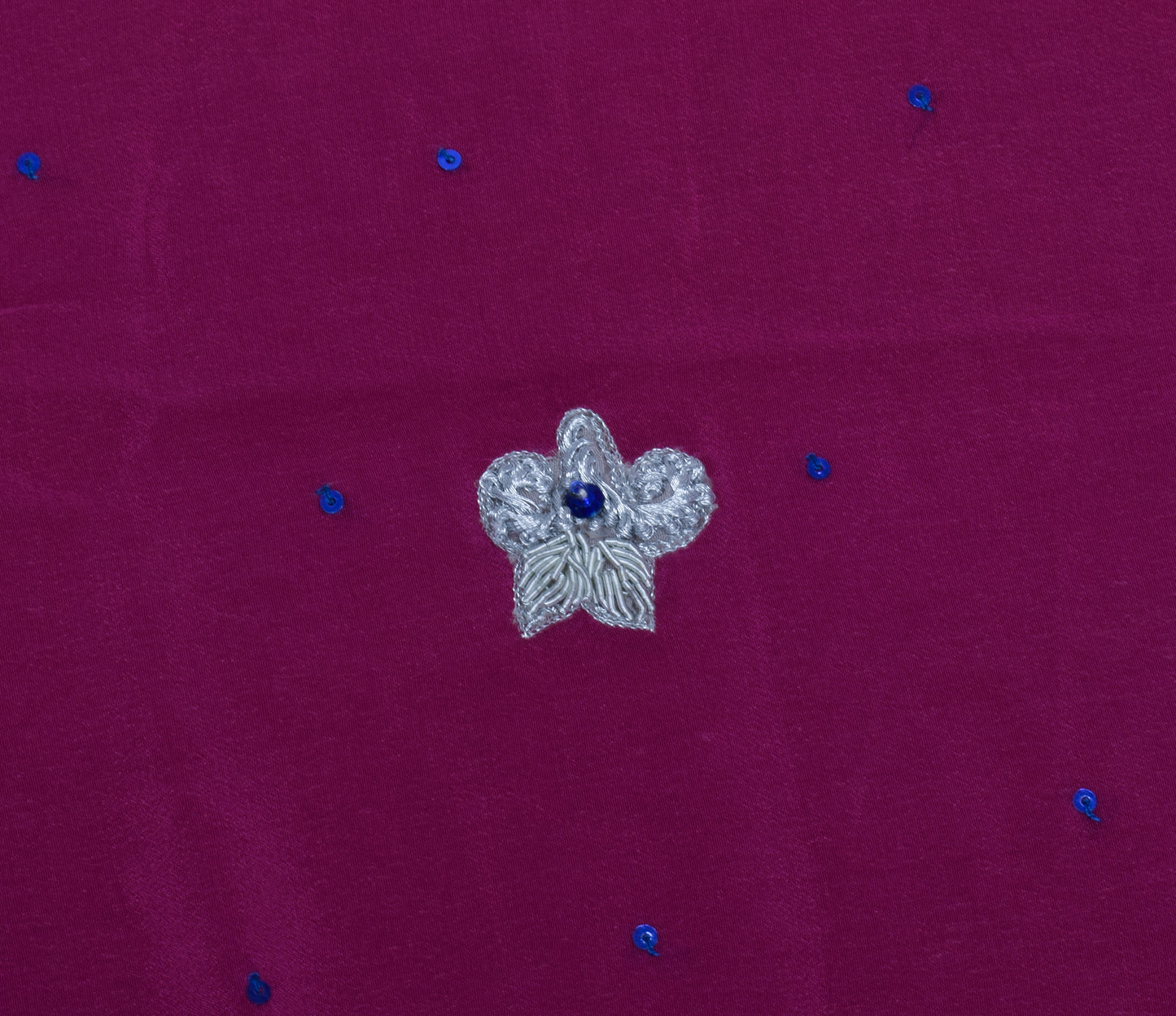 Sushila Vintage Purple Sari Remnant Scrap Pure Crepe Embroidered Craft Fabric
