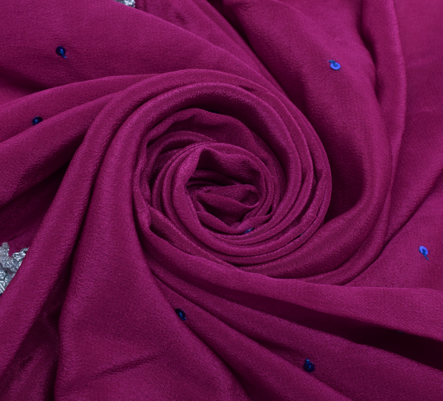 Sushila Vintage Purple Sari Remnant Scrap Pure Crepe Embroidered Craft Fabric