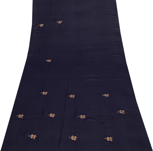 Sushila Vintage Blue Sari Remnant Scrap Blend Georgette Embroidered Craft Fabric