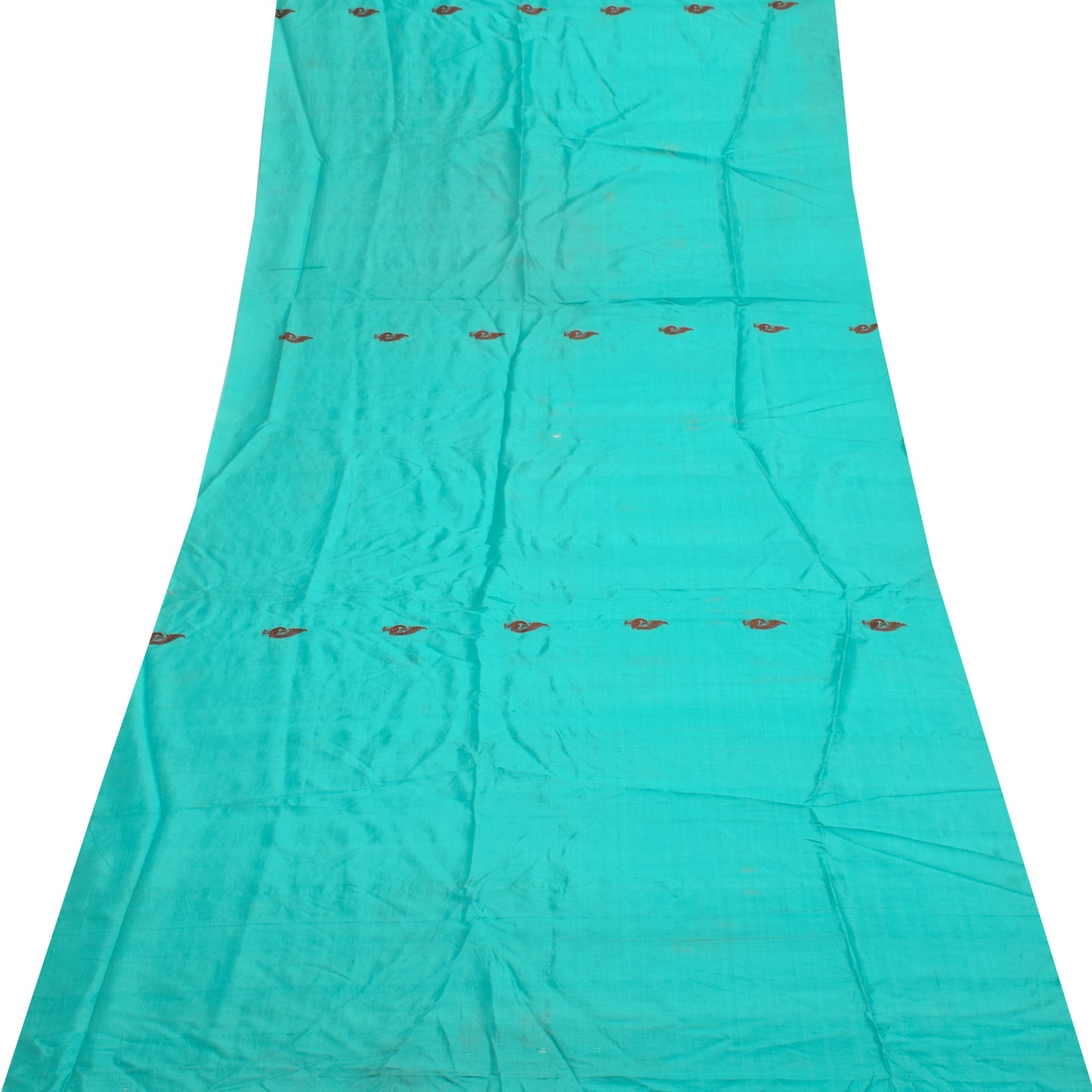 Sushila Vintage Blue Indian Sari Remnant Scrap 100% Pure Silk Woven Craft Fabric