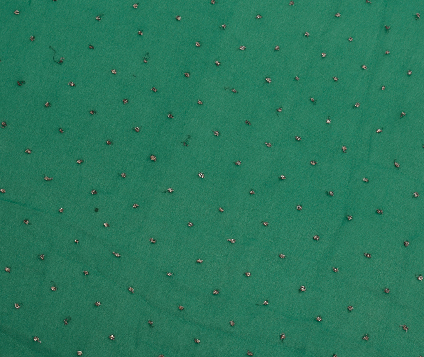 Sushila Vintage Green Sari Remnant Scrap Blend Georgette Hand Beaded  Fabric