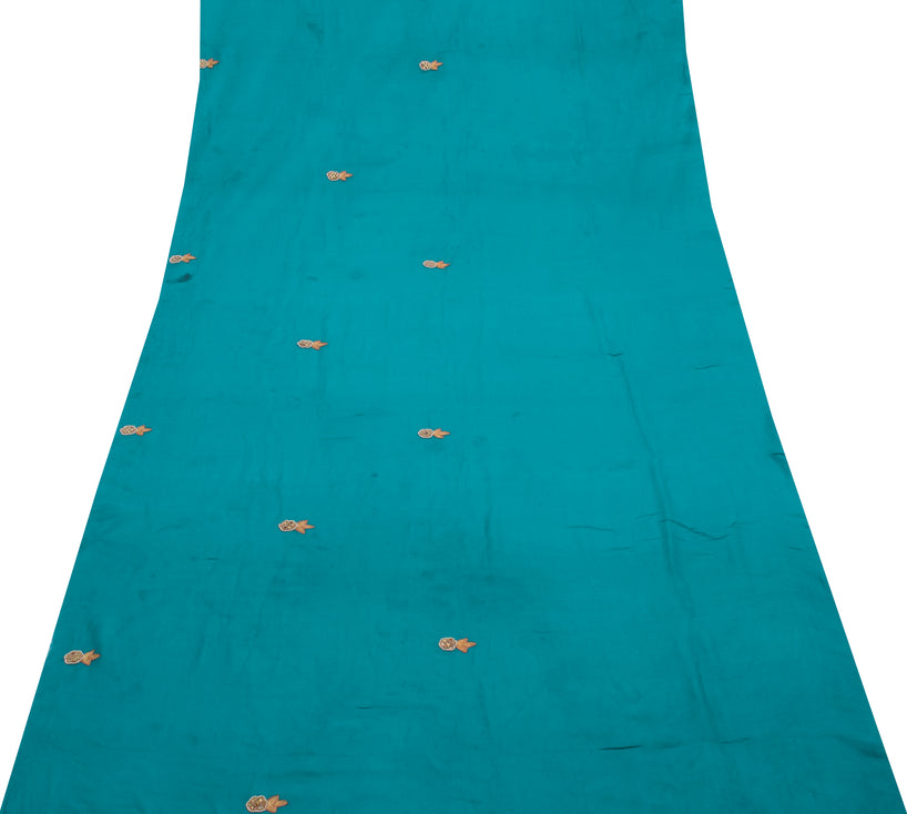 Sushila Vintage Sari Remnant Scrap Pure Georgette Silk Embroidered Craft Fabric