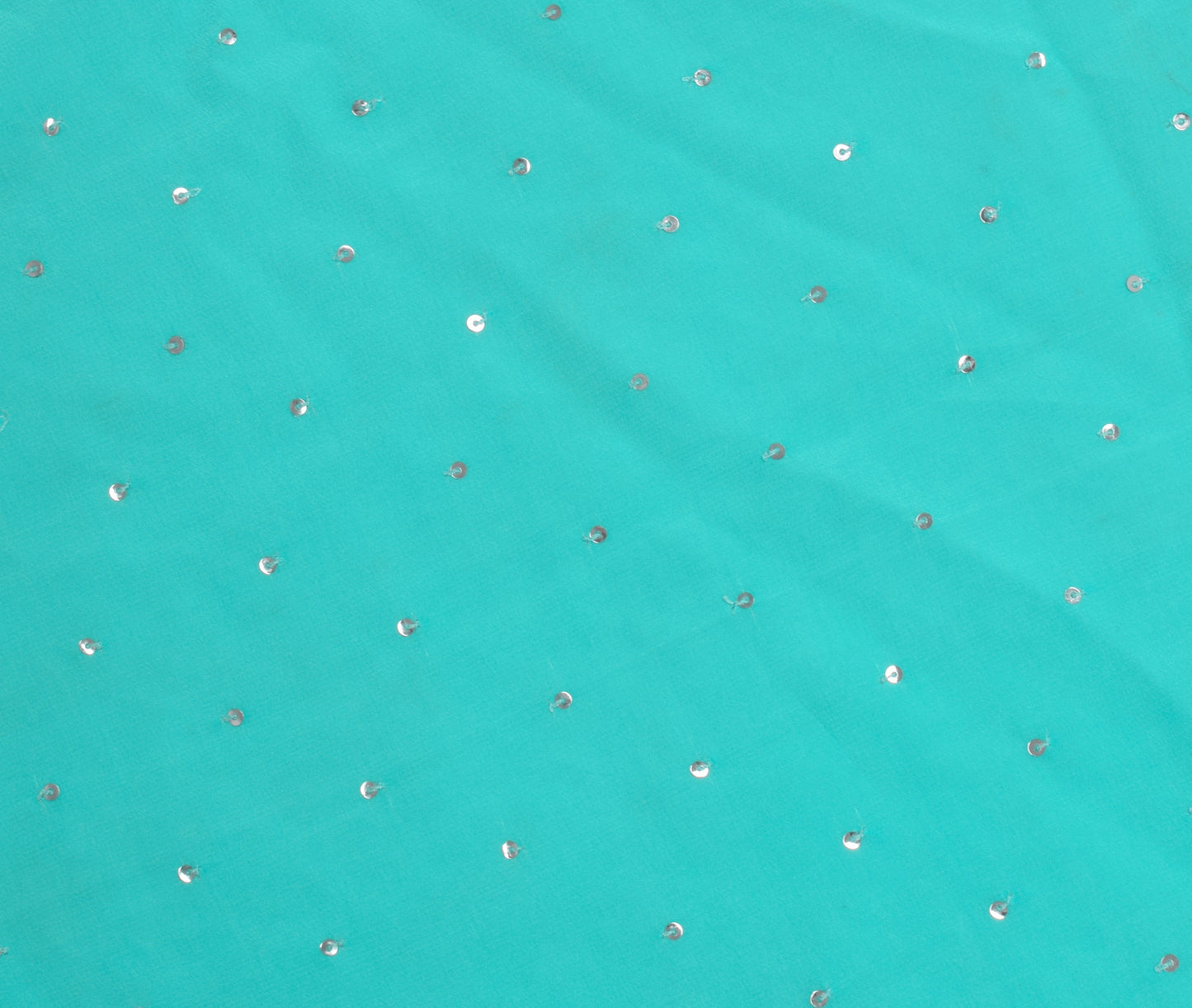 Sushila Vintage Blue Sari Remnant Scrap 100% Pure Silk Hand Beaded Craft Fabric