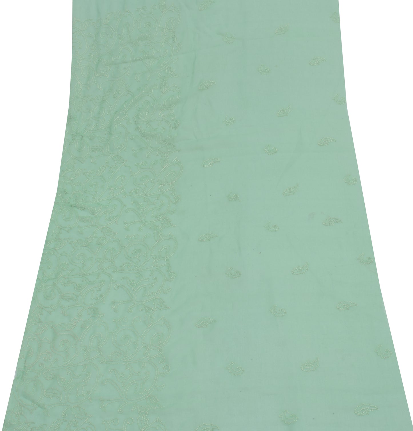 Sushila Vintage Green Sari Remnant Scrap Blend Georgette Embroidery Craft Fabric