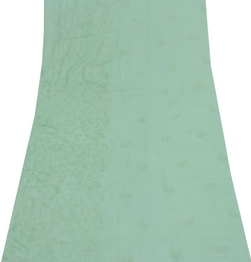 Sushila Vintage Green Sari Remnant Scrap Blend Georgette Embroidery Craft Fabric