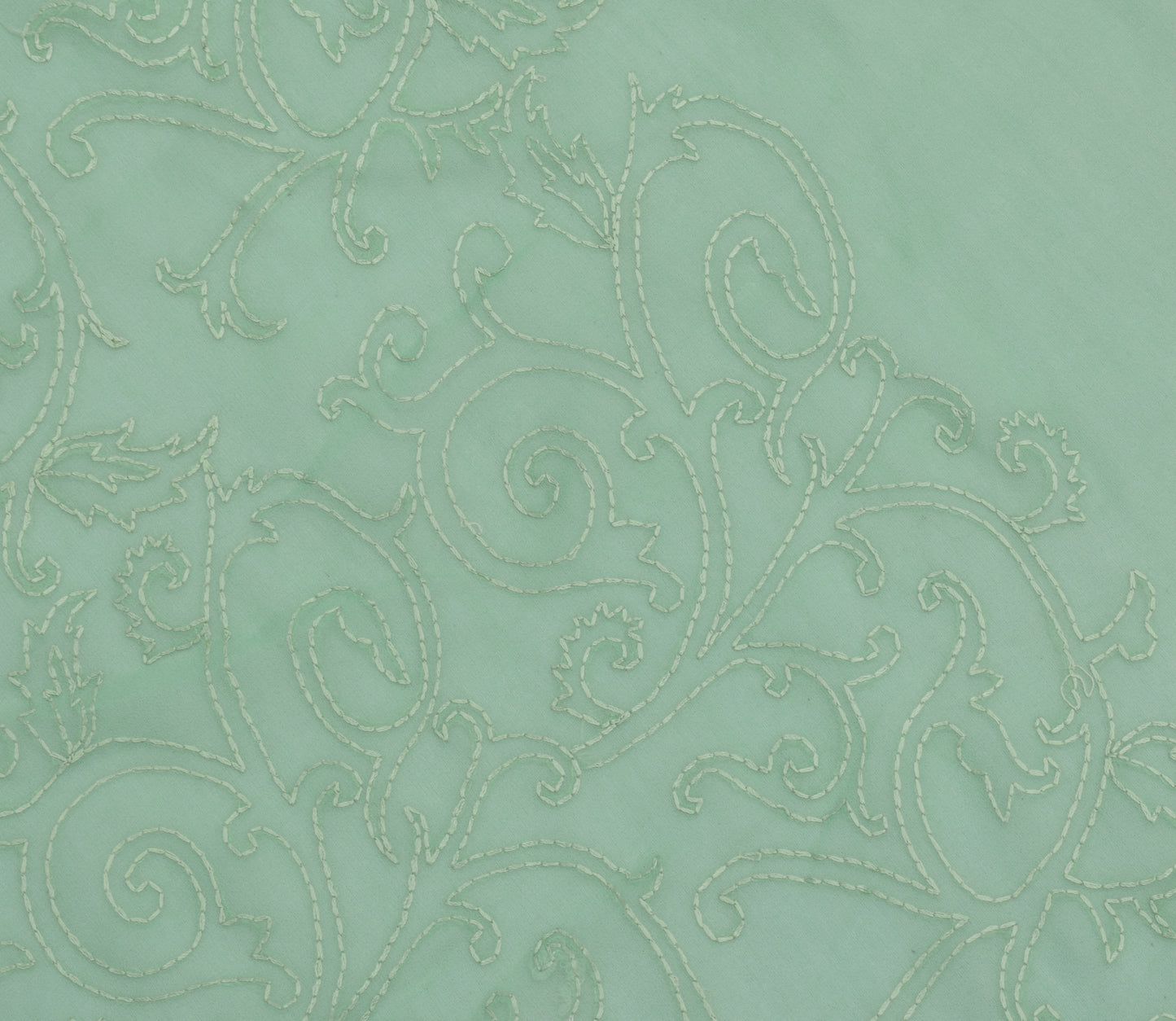 Sushila Vintage Green Sari Remnant Scrap Blend Georgette Embroidery Craft Fabric