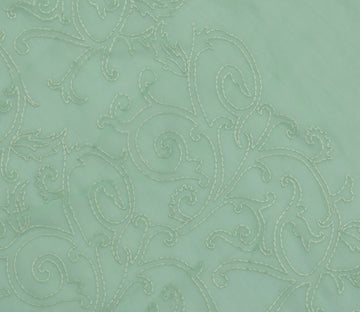 Sushila Vintage Green Sari Remnant Scrap Blend Georgette Embroidery Craft Fabric